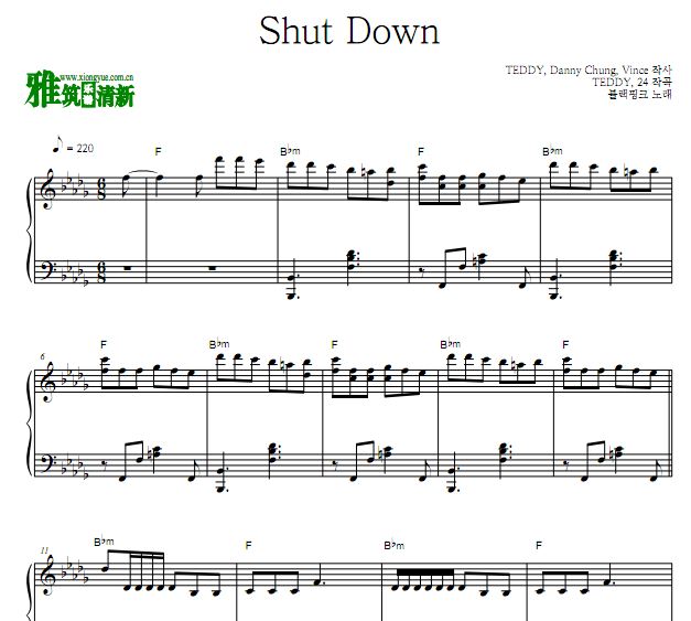 Shut Down - BLACKPINK钢琴谱