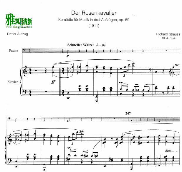 Richard Strauss 玫瑰骑士 Der Rosenkavalier定音鼓钢琴谱