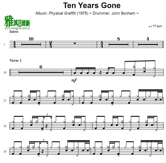 Led Zeppelin - Ten Years Gone 鼓谱