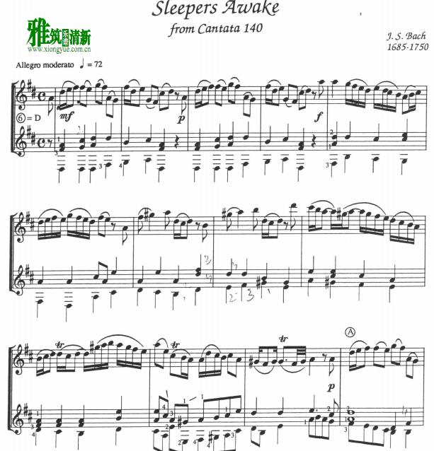 巴赫醒来吧,沉睡者 Sleepers Awake 小提琴吉他二重奏谱