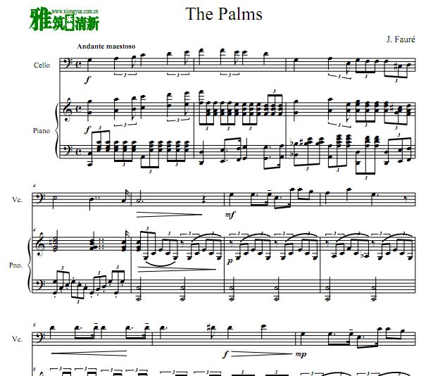 福雷 J. Fauré - The Palms 大提琴钢琴合奏谱
