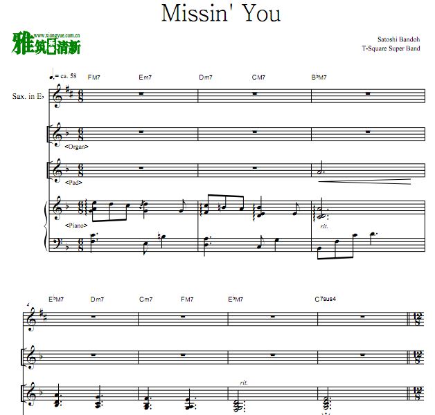  Missin' You键盘谱 -  T-Square乐队键盘谱