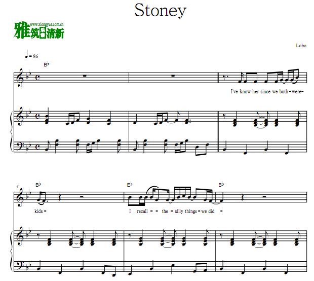 Lobo - Stoney歌谱 钢琴弹唱谱