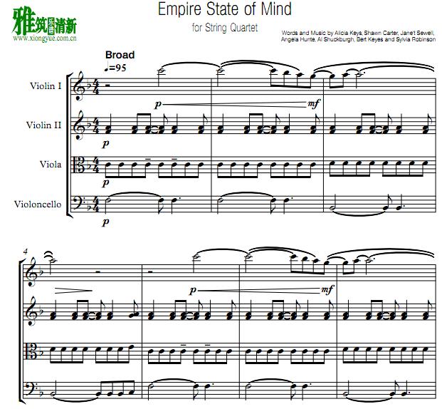 Empire State of Mind 弦乐四重奏谱