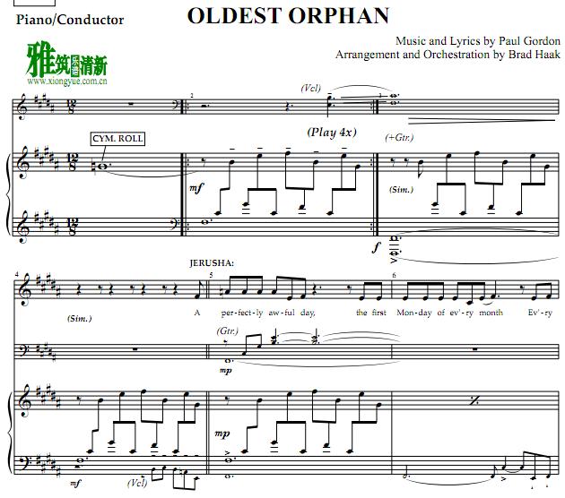 Daddy Long Legs 长腿叔叔 - OLDEST ORPHAN 正谱 钢琴伴奏谱