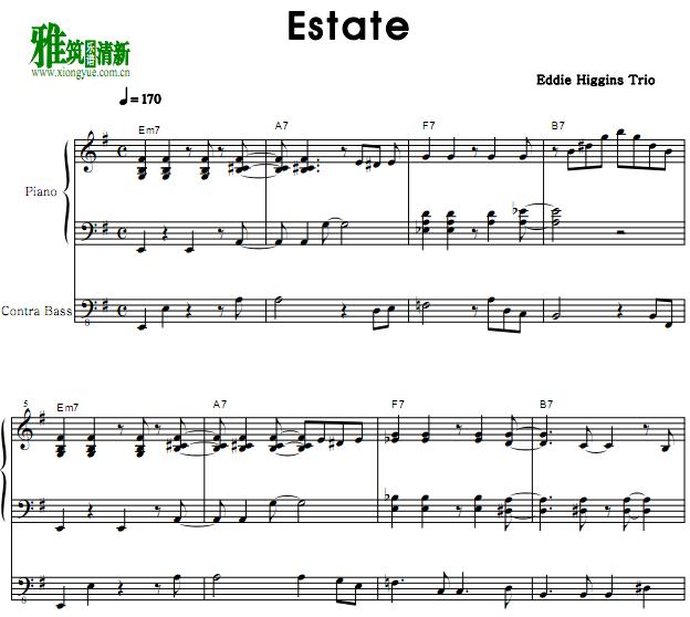 Eddie Higgins Trio - Estate爵士钢琴谱