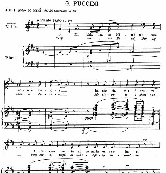 Puccini 人们叫我咪咪 我的名字叫咪咪 Si,Mi chiamano Mimi钢琴伴奏谱