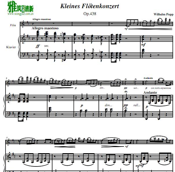 W.popp - Kleines Fluetenkonzert Op. 438长笛钢琴伴奏谱