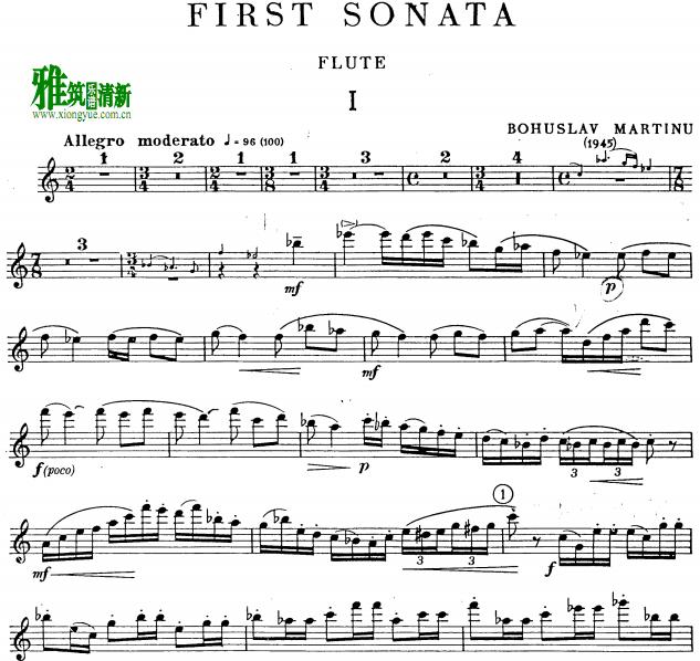 Bohuslav Martinu 马蒂努  马尔蒂努 First Sonata for Flute and Piano长笛谱