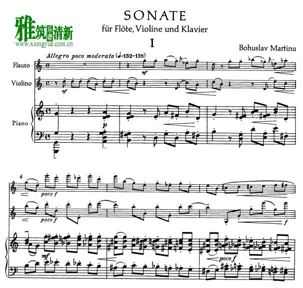 Sonata for Flute, Violin and Piano 马蒂努 奏鸣曲 长笛小提琴钢琴谱