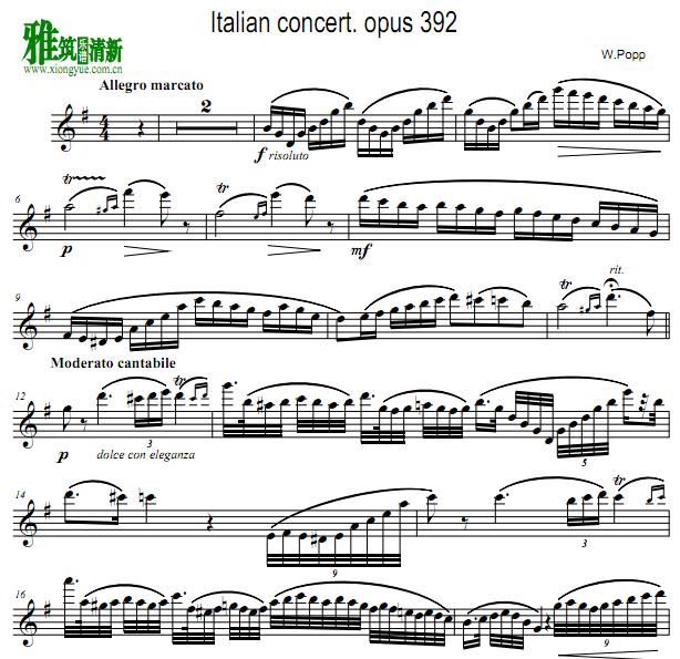 W.Popp - Italian concert  opus 392长笛谱