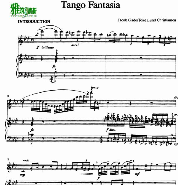 J.Gade - Tango fantasia探戈幻想长笛钢琴伴奏谱