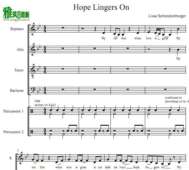 hope lingers on 四声部阿卡贝拉谱