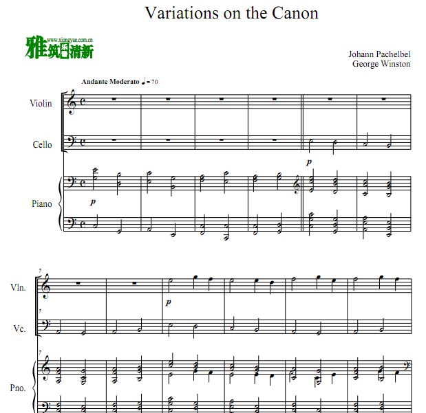 乔治·温斯顿 卡农变奏曲钢琴三重奏谱
