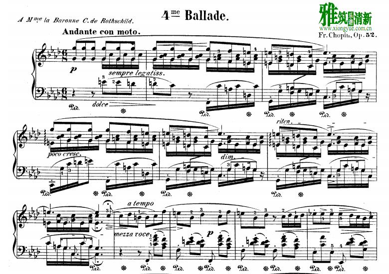 肖邦F小调第四叙事曲 Ballade Op. 52钢琴谱