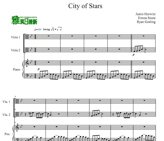 City Of Stars中提琴二重奏钢琴伴奏谱