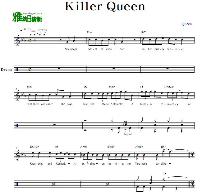 皇后乐队 Killer Queen 鼓谱