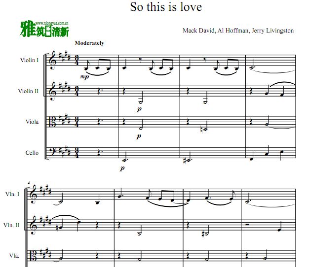 灰姑娘 So this is love弦乐四重奏谱
