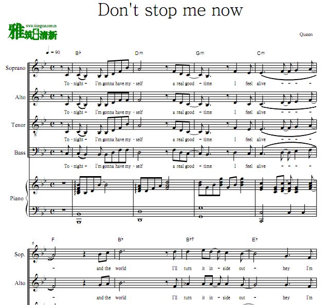 Don't Stop Me Now四声部合唱钢琴伴奏谱