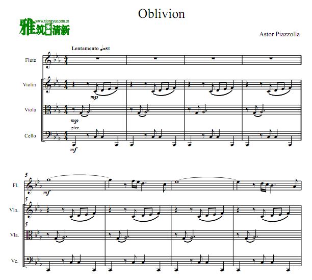 皮亚佐拉 oblivion 遗忘管弦乐四重奏谱