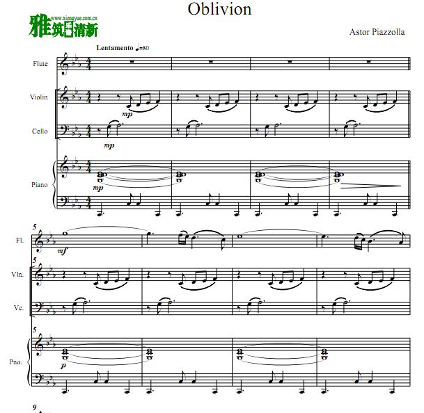 皮亚佐拉 遗忘 oblivion 管弦钢琴四重奏谱