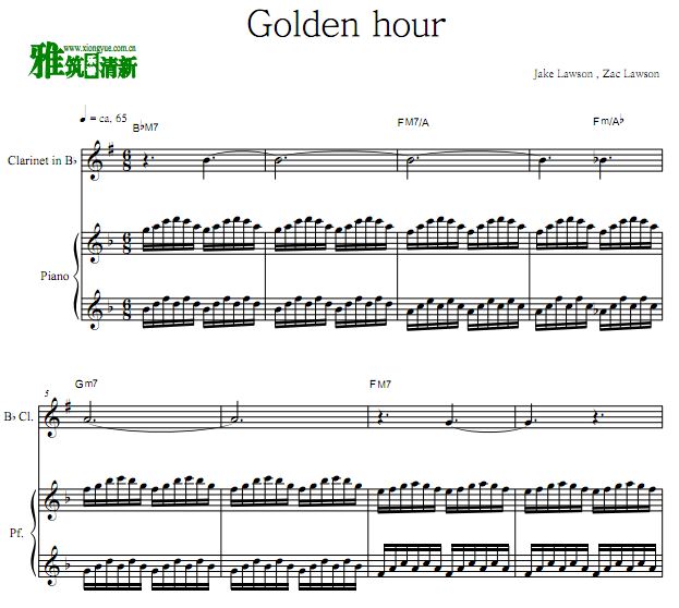 Golden hour 单簧管钢琴合奏谱