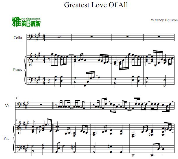 《Greatest Love Of All》大提琴钢琴合奏谱