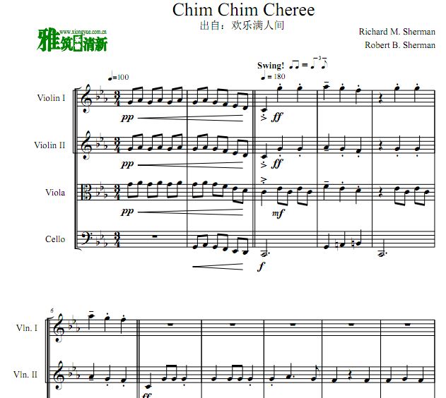 Chim Chim Cheree 弦乐四重奏谱