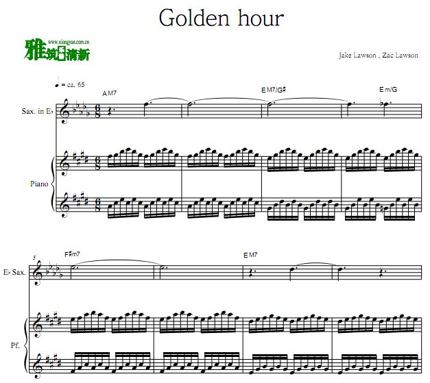 Golden hour 降E萨克斯谱 钢琴伴奏谱