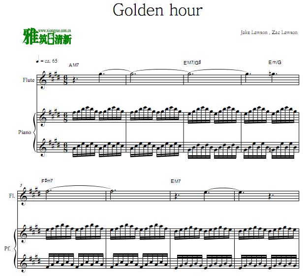 Golden hour 长笛谱 钢琴伴奏谱