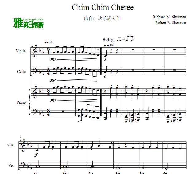 Chim Chim Cheree 小提琴大提琴钢琴合奏谱