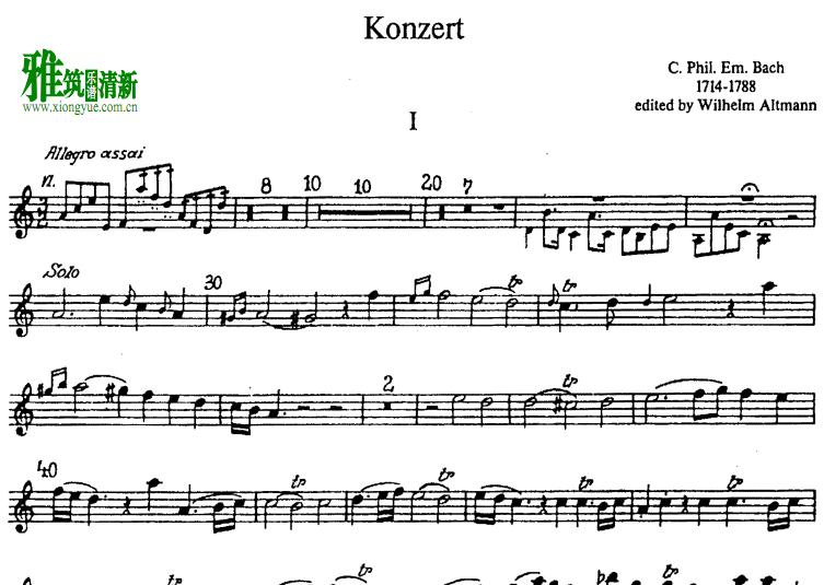 bach巴赫 A小调长笛协奏曲 Flute Concerto in A minor H.431长笛谱