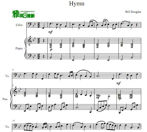 Bill Douglas - Hymn大提琴钢琴合奏谱