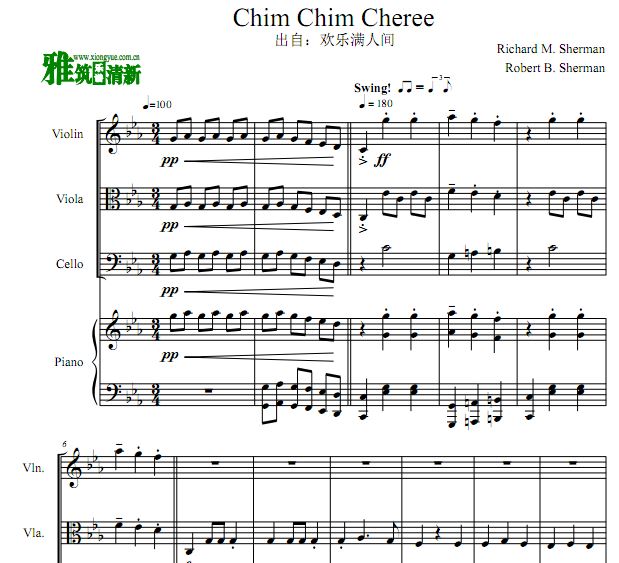 欢乐满人间 Chim Chim Cheree 弦乐钢琴四重奏谱