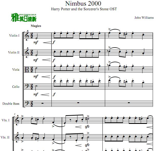 哈利波特 Nimbus 2000 弦乐五重奏谱