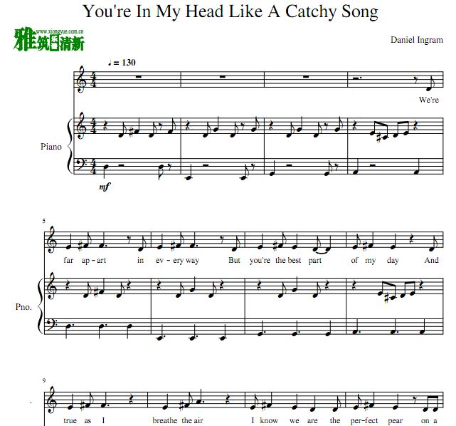 You're In My Head Like a Catchy Song钢琴弹唱歌谱