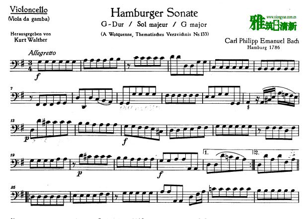 汉堡奏鸣曲  Hamburger Sonata长笛大提琴二重奏谱