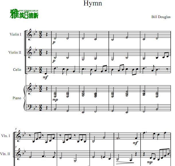Bill Douglas - Hymn 小提大提钢琴四重奏谱