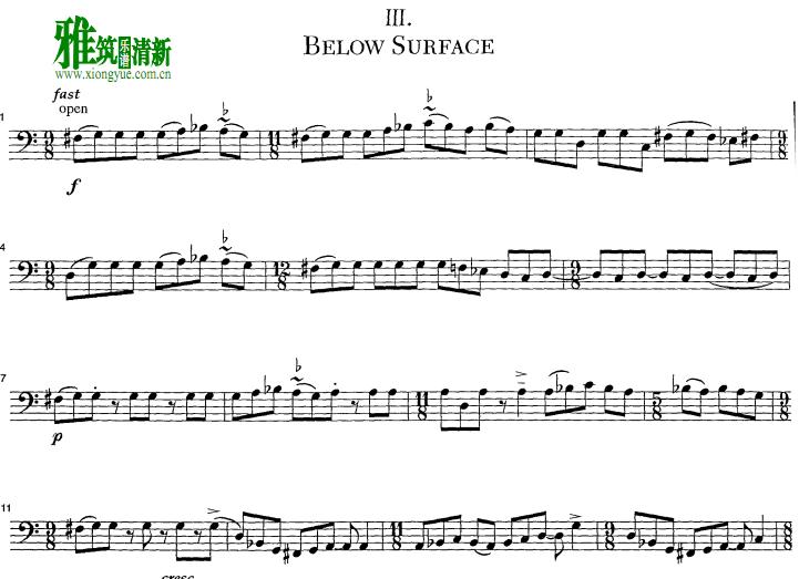 Daniel Schnyder低音长号奏鸣曲 III. Below Surface 长号谱