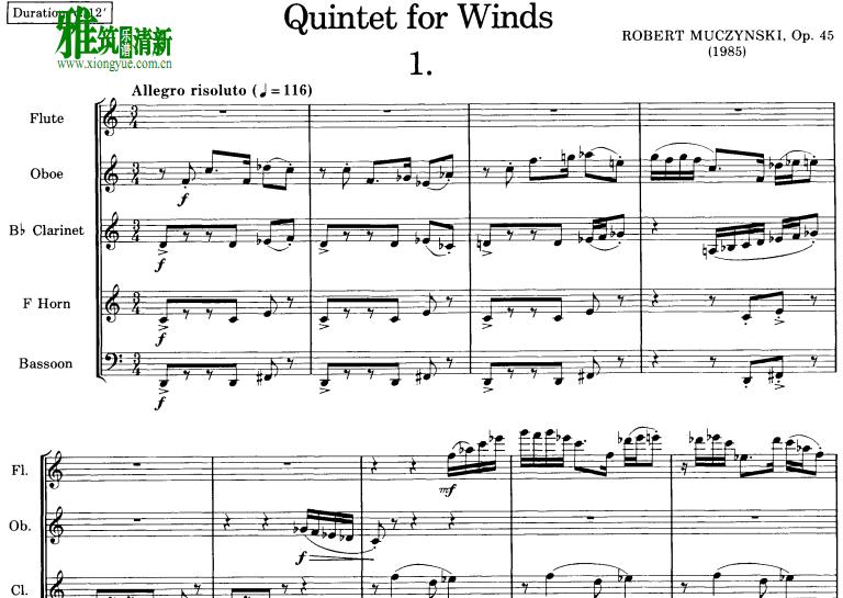 robert muczynski 穆辛斯基- quintet for winds 木管五重奏谱