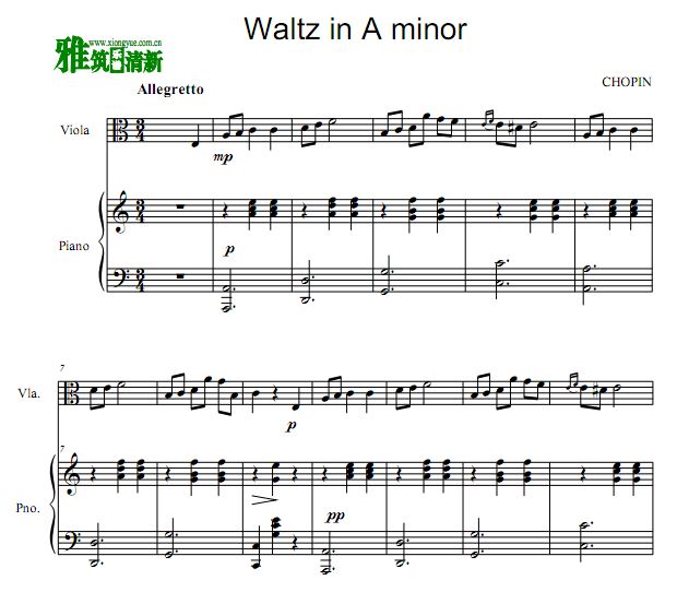 Waltz in A minor 肖邦遗作 A小调华尔兹中提琴钢琴合奏谱
