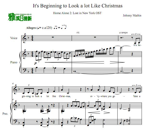 小鬼当家 2 - It's Beginning to Look a Lot Like Christmas 歌谱 弹唱钢琴谱