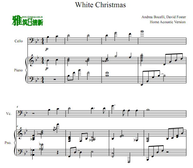 白色圣诞节大提琴钢琴合奏谱