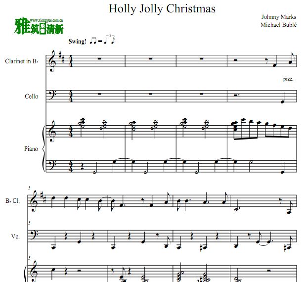 圣诞快乐 Holly Jolly Christmas 簧管大提琴钢琴合奏谱