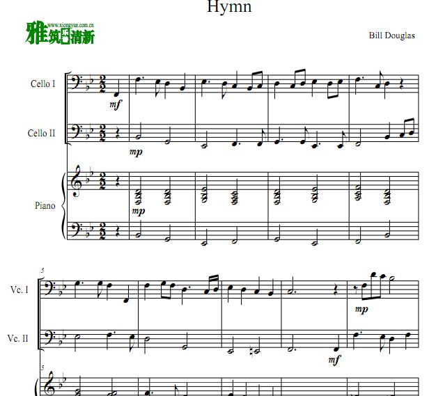 Bill Douglas - Hymn 大提琴二重奏钢琴伴奏谱