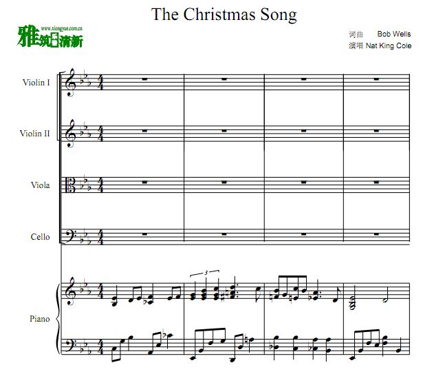 The Christmas Song 二小提中提大提钢琴五重奏谱