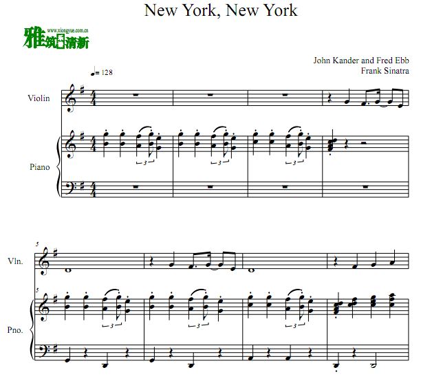 New York, New York 纽约，纽约小提琴谱 钢琴伴奏谱