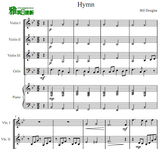 Bill Douglas - Hymn 小提大提钢琴五重奏谱