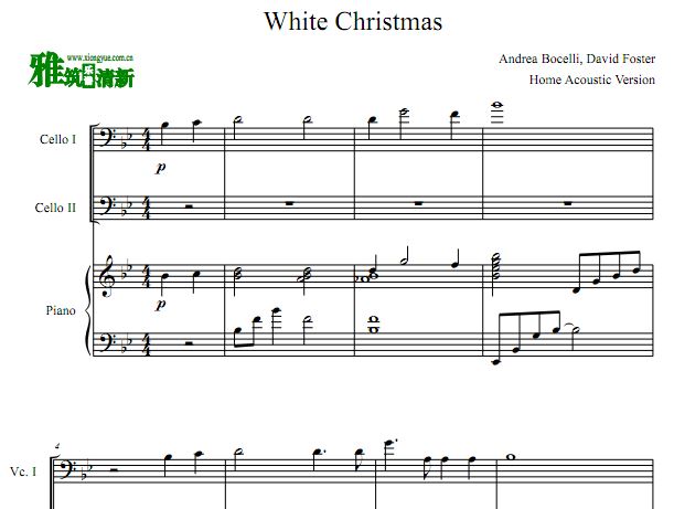 White Christmas 白色圣诞节大提琴二重奏钢琴伴奏谱