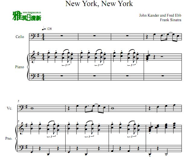 New York, New York 《纽约，纽约》主题曲大提琴谱 钢琴伴奏谱
